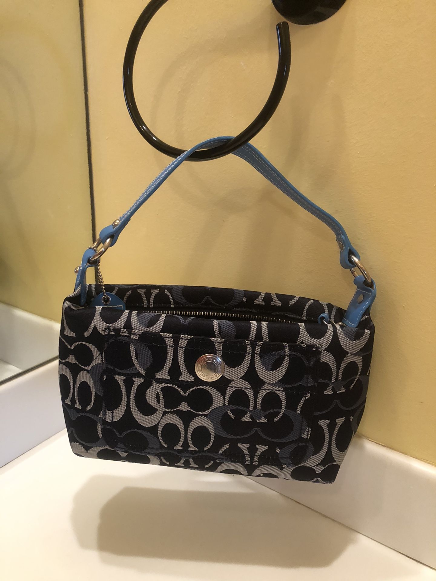 Authentic Navy Coach Bag Signature C & Turquoise Handle