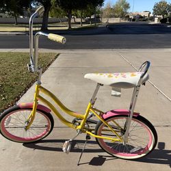 Vintage Schwinn Girls Bike – Yellow & Pink – Banana Seat – Classic Cruiser