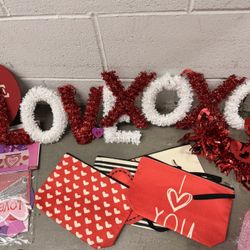 Valentines Day - Assorted Decorations  - Medium Sized Moving Box Full Of Goodies 