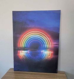 24x32 Neon Rainbow Canvas Wall Art – Large Colorful Print