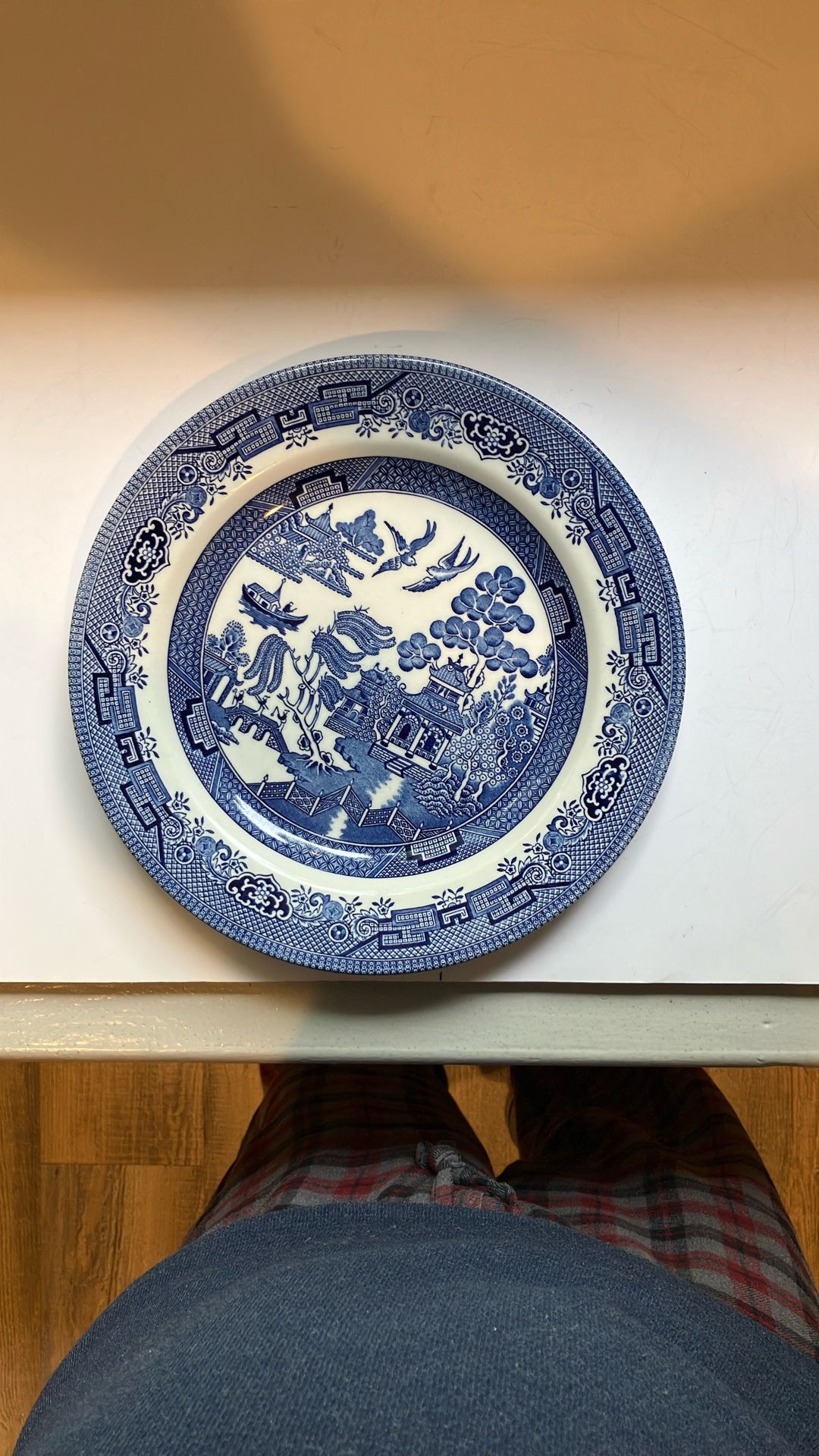 Plate Vintage Churchill Willow England Blue &White Oriental Pattern Plate 10 1/4" Dia