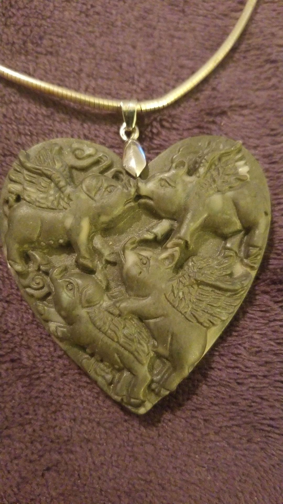 Huge stone flying pig pendant