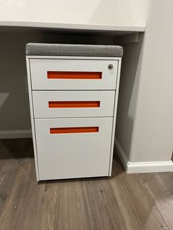 White 3-Drawer Metal Filing Cabinet with Cushion Top