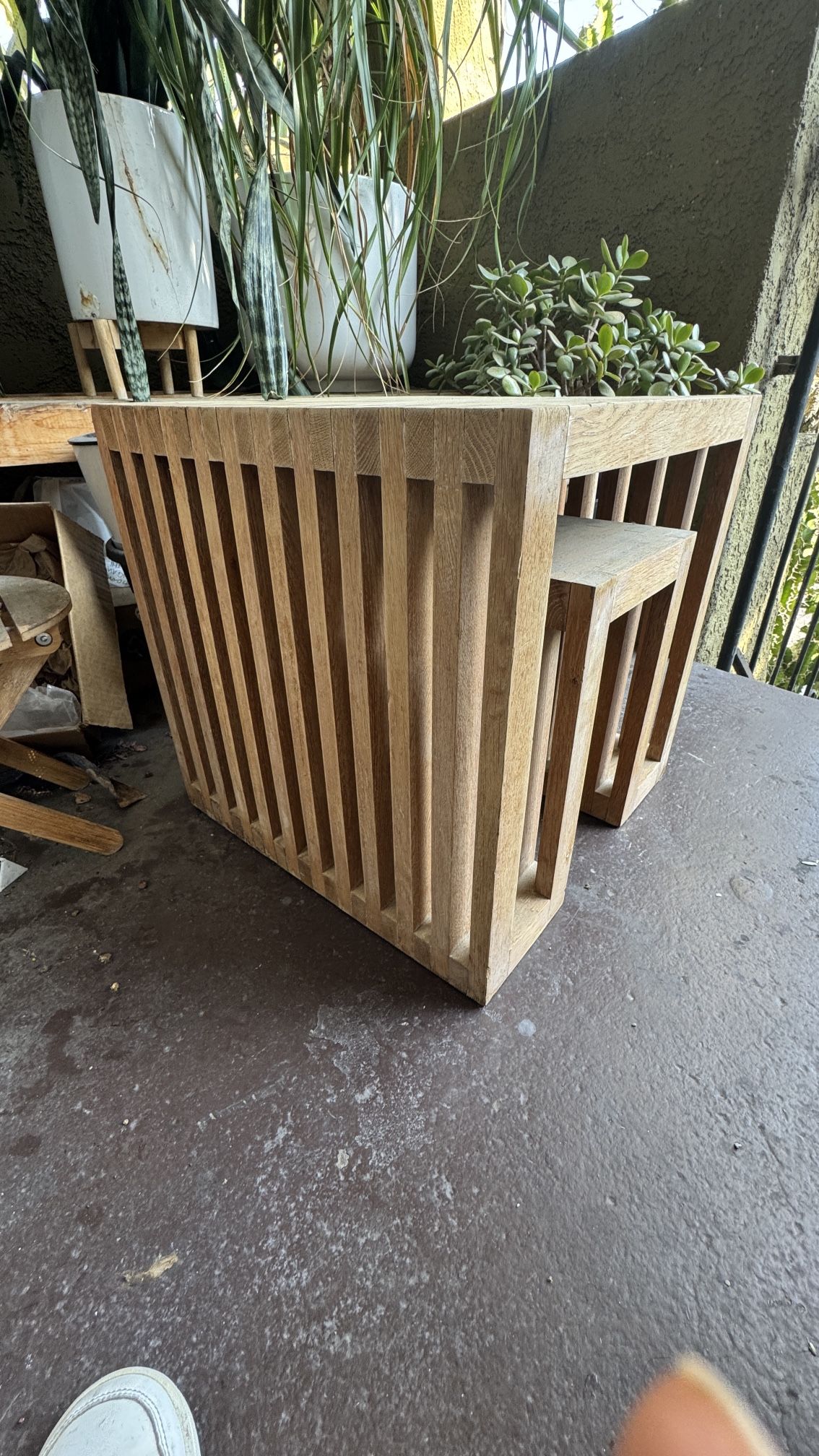 Modern Slatted Wood Accent Table – Sculptural & Solid