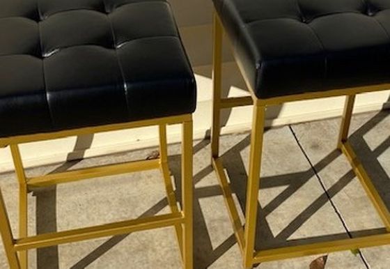 New, Set of 2, HomePop Hayden Open Back Metal 24" Counter Stools - Tufted Black Faux Leather