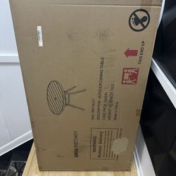 Outdoor Round Dining Table With Umbrella Hole - Tan/Grey (Brushed Wood)