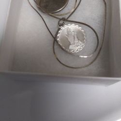 Silver Praying Hands Pendant and Necklace