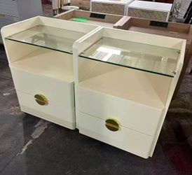 New assembled 2-Drawer Nightstands Set of 2, Modern Night Stand with Open Tempered Glasses Storage Space, Wooden Bed Side Table for Bedroom, Side End 