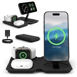 Nimble Fold 3-in-1 Wireless Charging Station for iPhone & AirPods, MagSafe Compatible 15W Qi2 Charging Stand, Wireless Charger Dock for iPhone 17/16/1