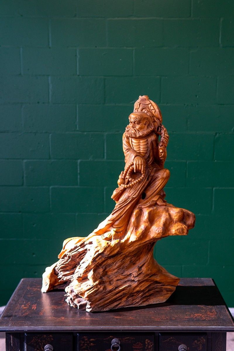 Large Hand Carved Bodhidharma - Solid Wood Statue - Delivery Available