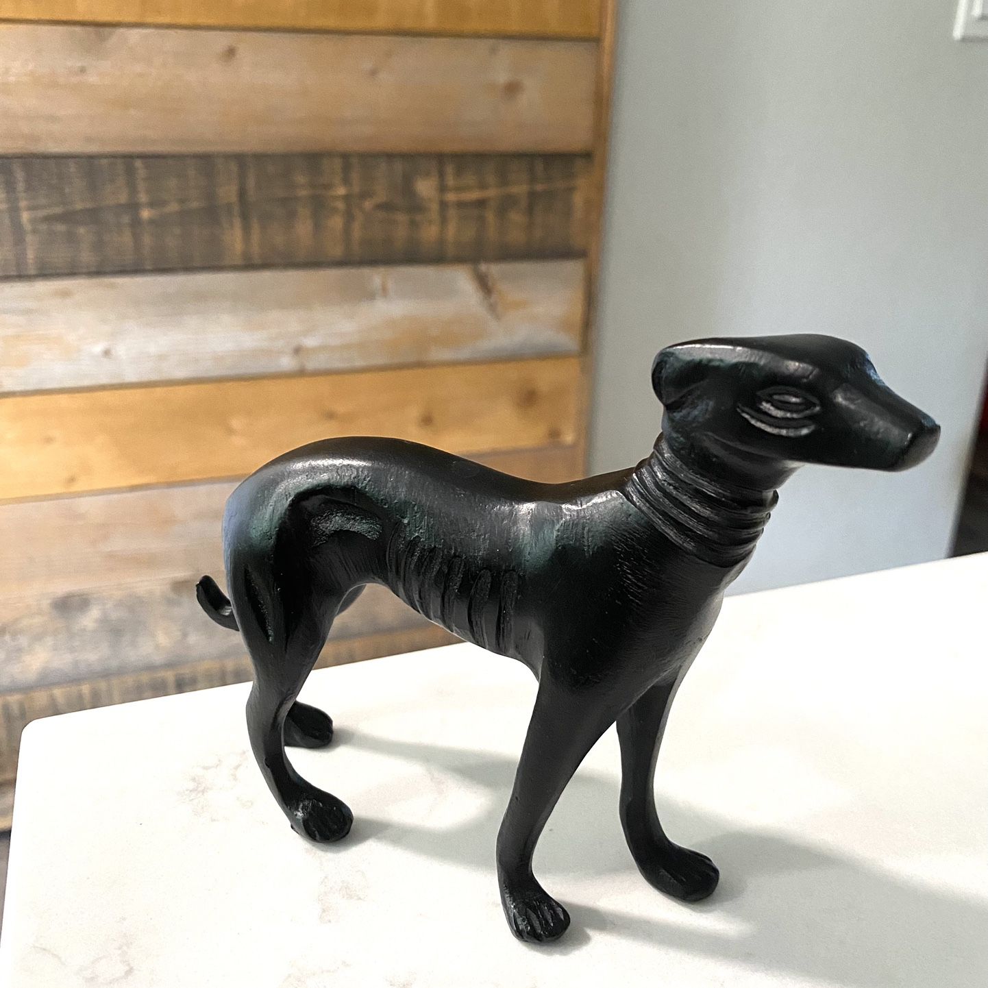 Super Cool Vintage Black Metal  Greyhound Whippet Dog Figurine  5.5” X 5.5”