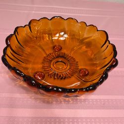 vintage amber glass footed sunflower bowl
