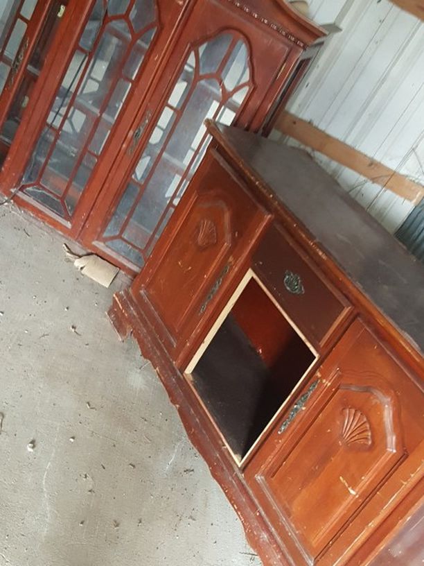 Wooden China Cabinet, Shelf, 2 wood Chester Drawers