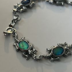 frog silver-tone bracelet with blue abalone inlay