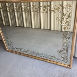 Mirror Vintage Antique Gold Etching Etched Trim Glass Frame Picture 