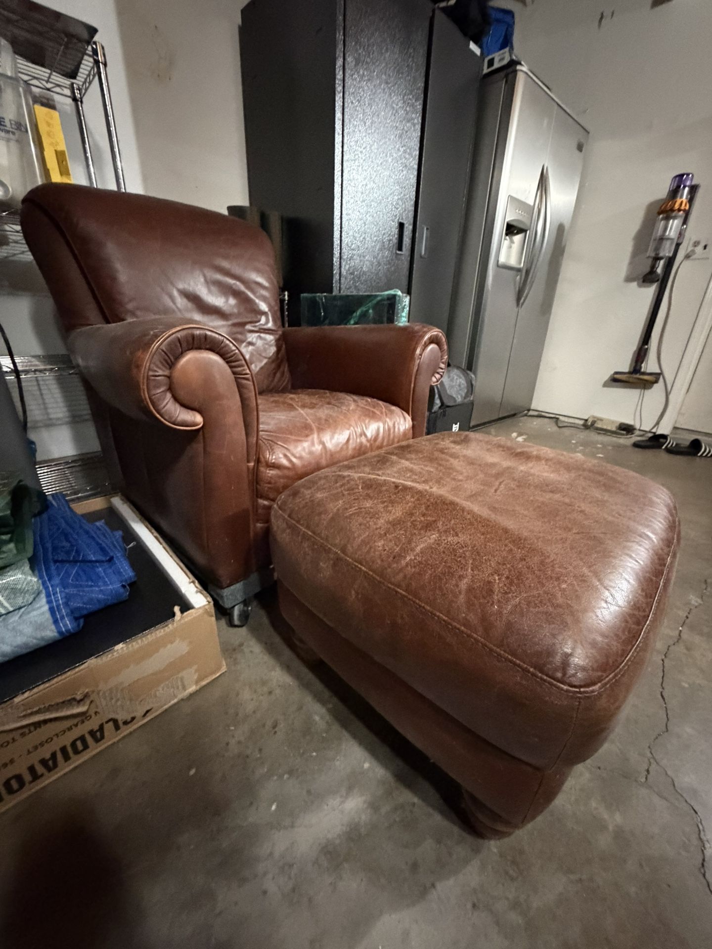 Natuzzi brown Leather Arm Chair with Ottoman