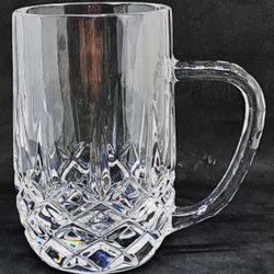 Three Vintage crystal beer mug,14 oz cut glass with handle,/5.25" H/