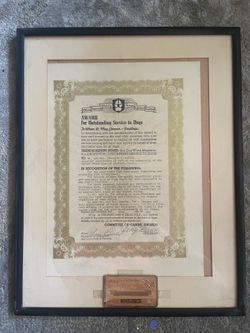 1959 Dog World Magazine Outstanding Service to Dogs Award – Benjamin I. Harris – Framed with Original Brass Plaque