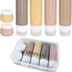Open Box New MIISHAA Refillable Travel Bottles for Toiletries, TSA Approved, 3oz Silicone Soap Bottles and 1oz Silicone Lotion Tub, Leak Proof Travel 