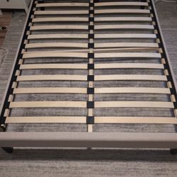 Queen Bed Frame - Gray Color, Upholstered, Contemporary 