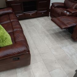 *Living Room Special*---Santiago Sleek Brown Leather Reclining 3 Piece Sets---Delivery And Easy Financing Available🙌