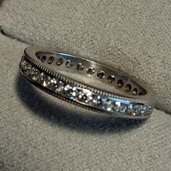 Antique 1.00ct Natural Diamond ETERNITY Band 14kwg  Beautiful Milgrain Work. F Color, VVS2 Clarity 
