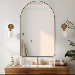 New ANDY STAR Arched Mirror, 22" X 35" Gold Bathroom Mirror