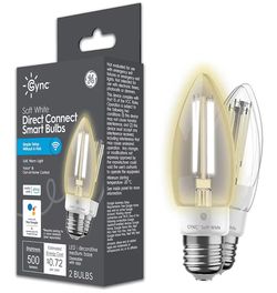 Two GE CYNC Smart LED Light Bulb, B11 Candle Bulb, Works with Amazon Alexa and Google Home, WiFi Light, 60W Equivalent, Soft White, Medium Base