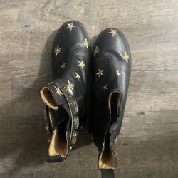 black leather Gucci Embellished Ankle Boots