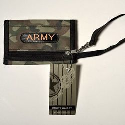 Army Camouflage Utility Wallet Nylon Trifold Kids Wallets for Boys w/ Strap