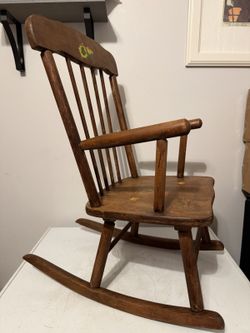 Vintage Style Wooden Child Rocking Chair Hand Painted ABC Nursery Decor