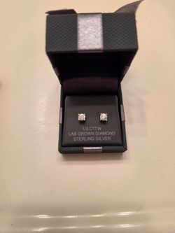 Lab Grown Diamond Sterling Silver Stud Earrings 1/3 CTTW