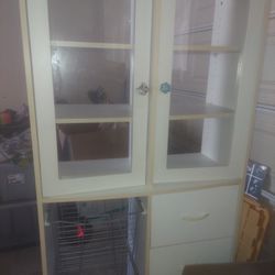 White Wood Cabinet With Shelves And Drawers 
