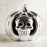 Halloween Silver Skull Pumpkin Tealight Holder