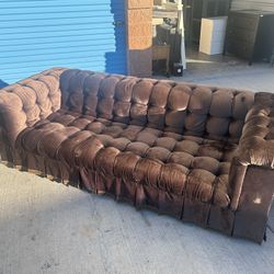 Chocolate Color Tufted Tuxedo Sofa Mid-Century Modern