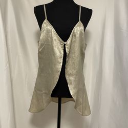 NWT Women’s 10 Never Fully Dressed Metallic Gold Midi Camisole Open Front