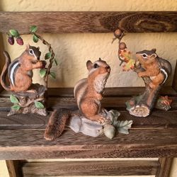 Set of 3 Chipmunk Figurines : 2 by Lenox : 1 by Castagna