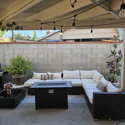 Sectional Patio Set With Table Fire Pit/outdoor Furniture/Cash Only 
