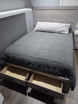 Queen Bed with mattress and night stand