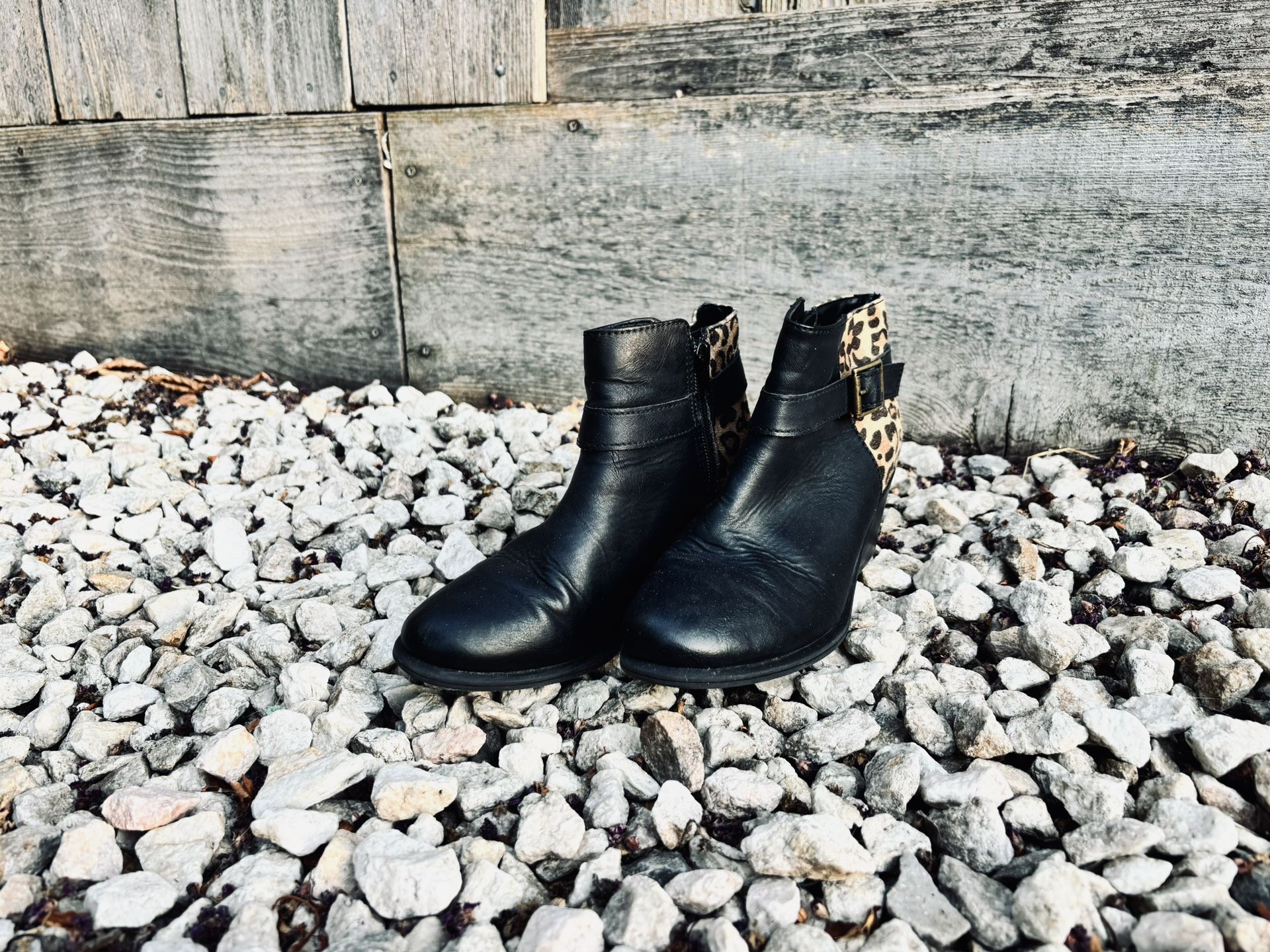 Black & leopard booties