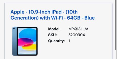 Apple iPad 10th generation - 64gb blue