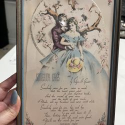 Vintage Victorian Framed Romantic Love Letter Print | “Somebody Cares” Poem Art (Dated Back)