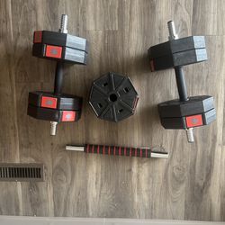 Adjustable Dumbbells That Turn Into A Squat Bar Multiple Weights 