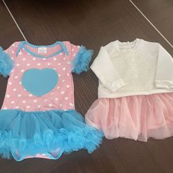 Two baby girl dresses, size 3-6mo