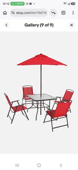 6 Piece Patio Dining Furniture Set with Umbrella Outdoor Table and Folding Chair