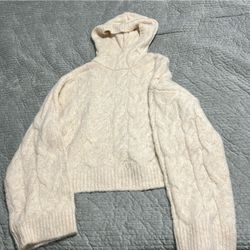 Zara women Cream Cable Knit Turtleneck Cropped Sweater