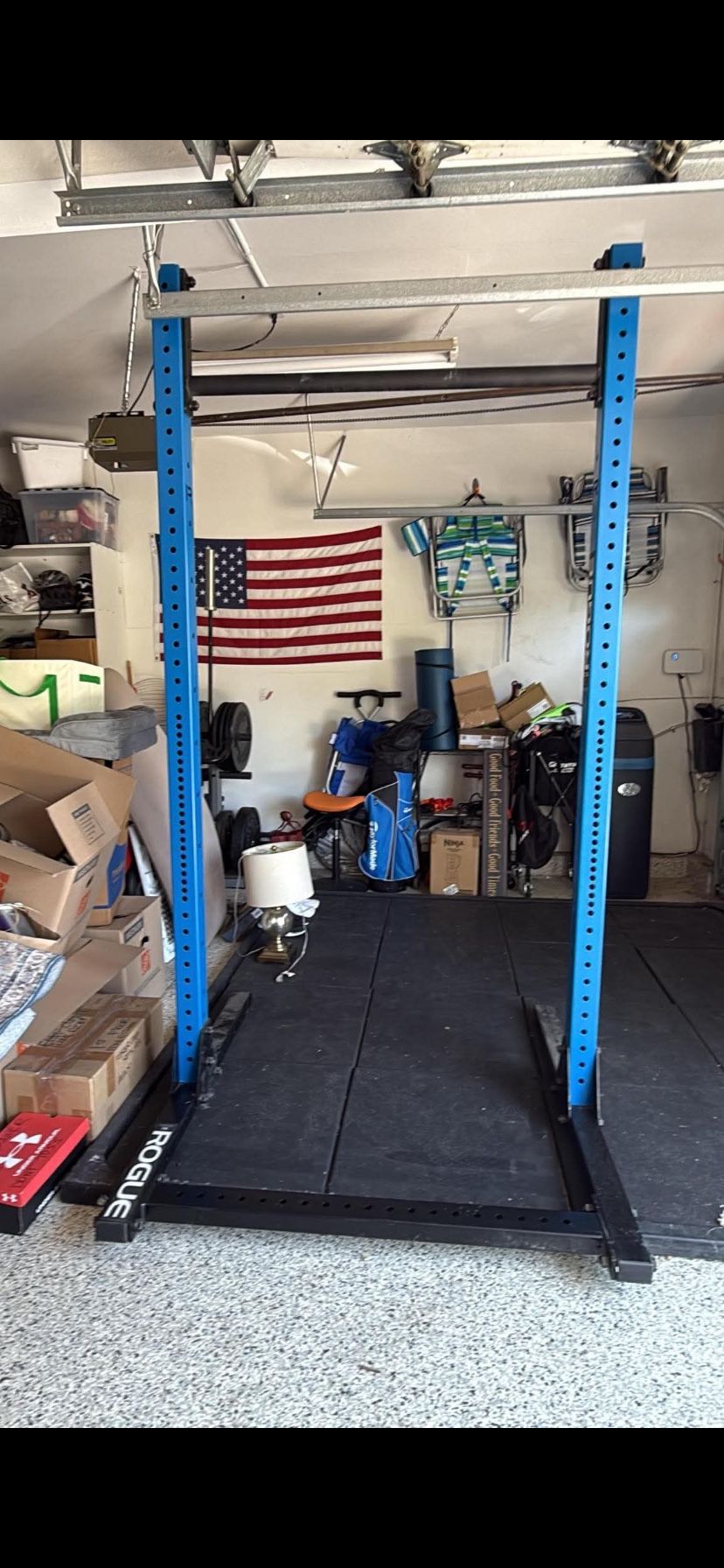 ROGUE SML-2C Squat Rack With 2 Long Weight Storage Posts, Fat And Skinny Pull Up Bar And J Hooks