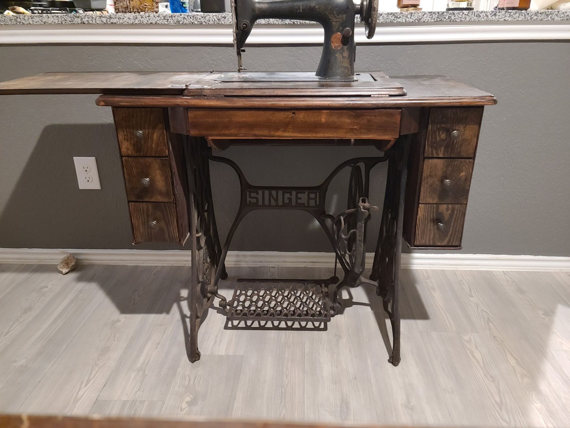 Antique Sewing Machine And Table