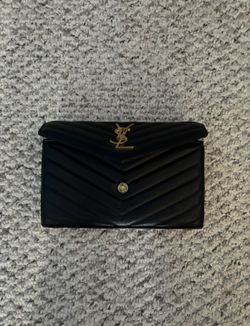 Saint Laurent YSL Wallet on Chain Black Leather Good Condition