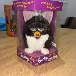 1998 Furby Black White Pink Ears Tiger Electronics 